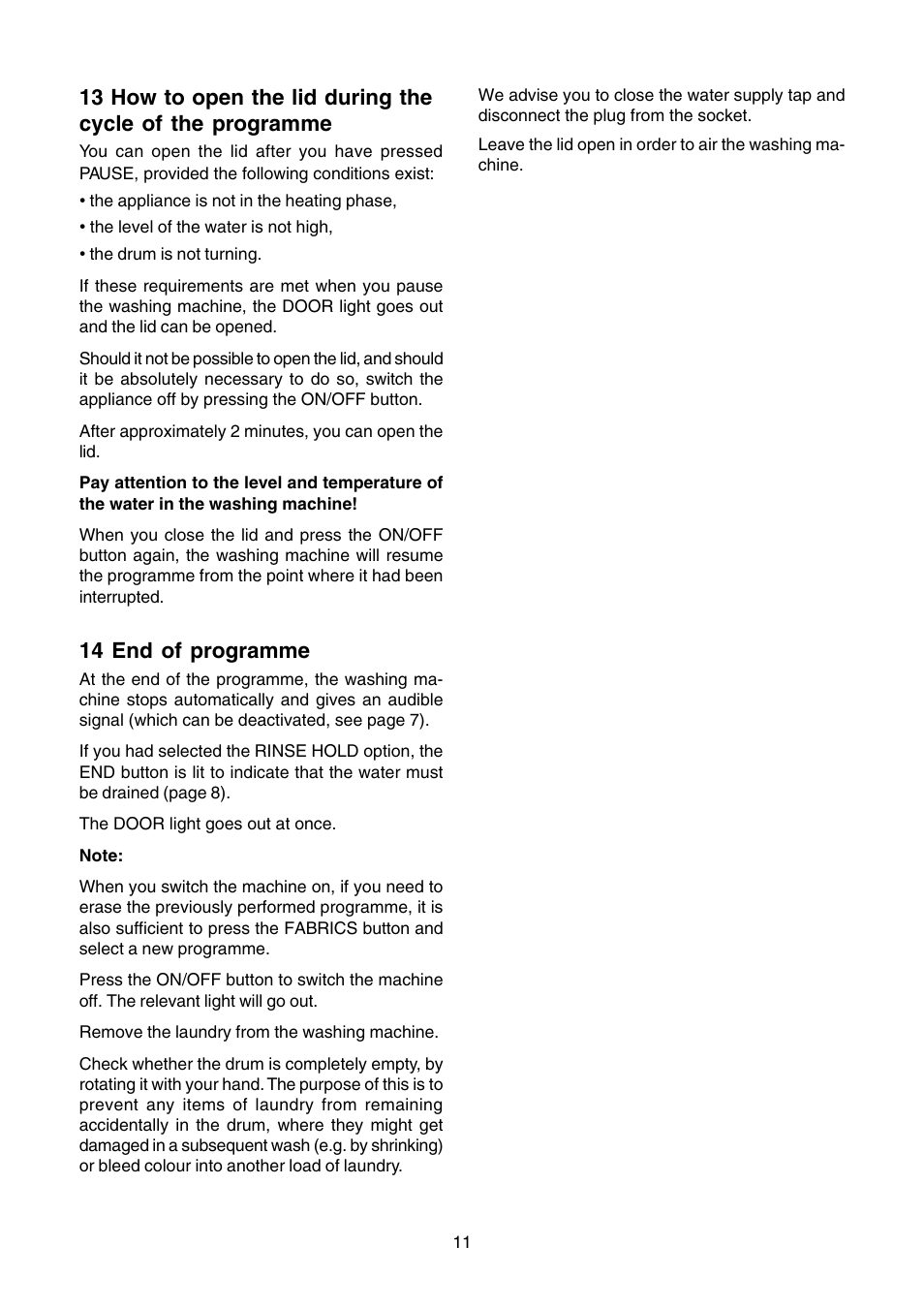 14 end of programme | Zanussi TLE 1116 W User Manual | Page 11 / 28