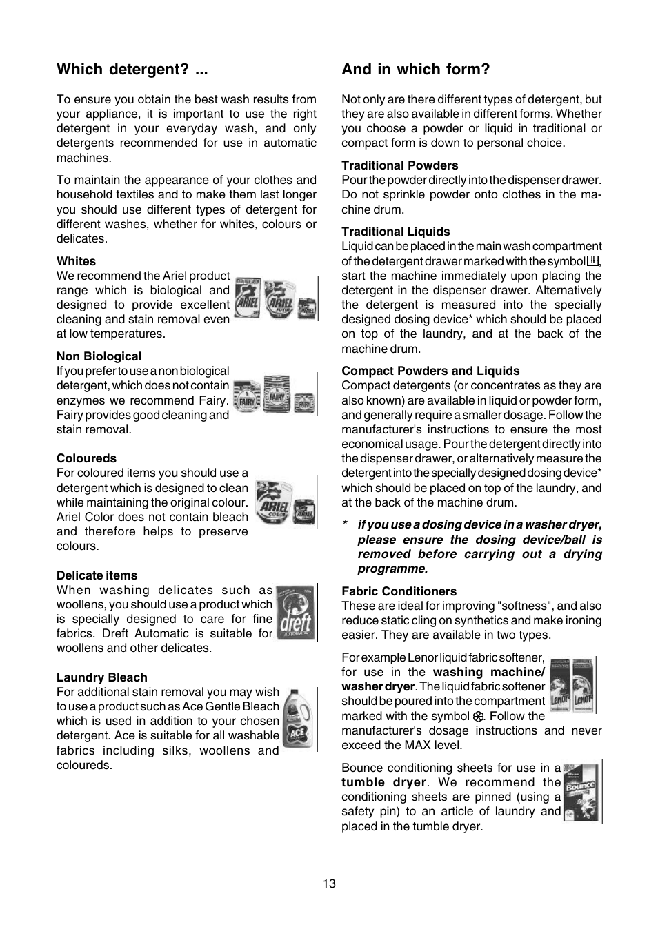 Which detergent, And in which form | Zanussi TLE 1116 W User Manual | Page 13 / 28