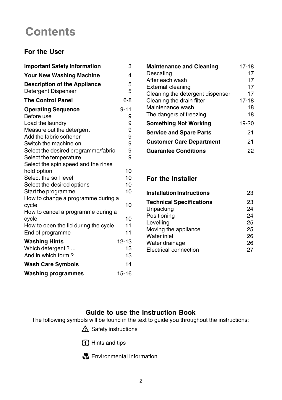 Zanussi TLE 1116 W User Manual | Page 2 / 28