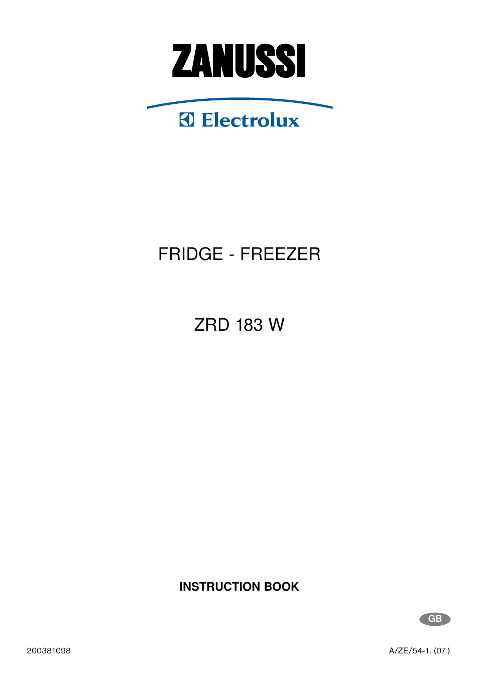 Zanussi ZRD 183 W User Manual | 20 pages