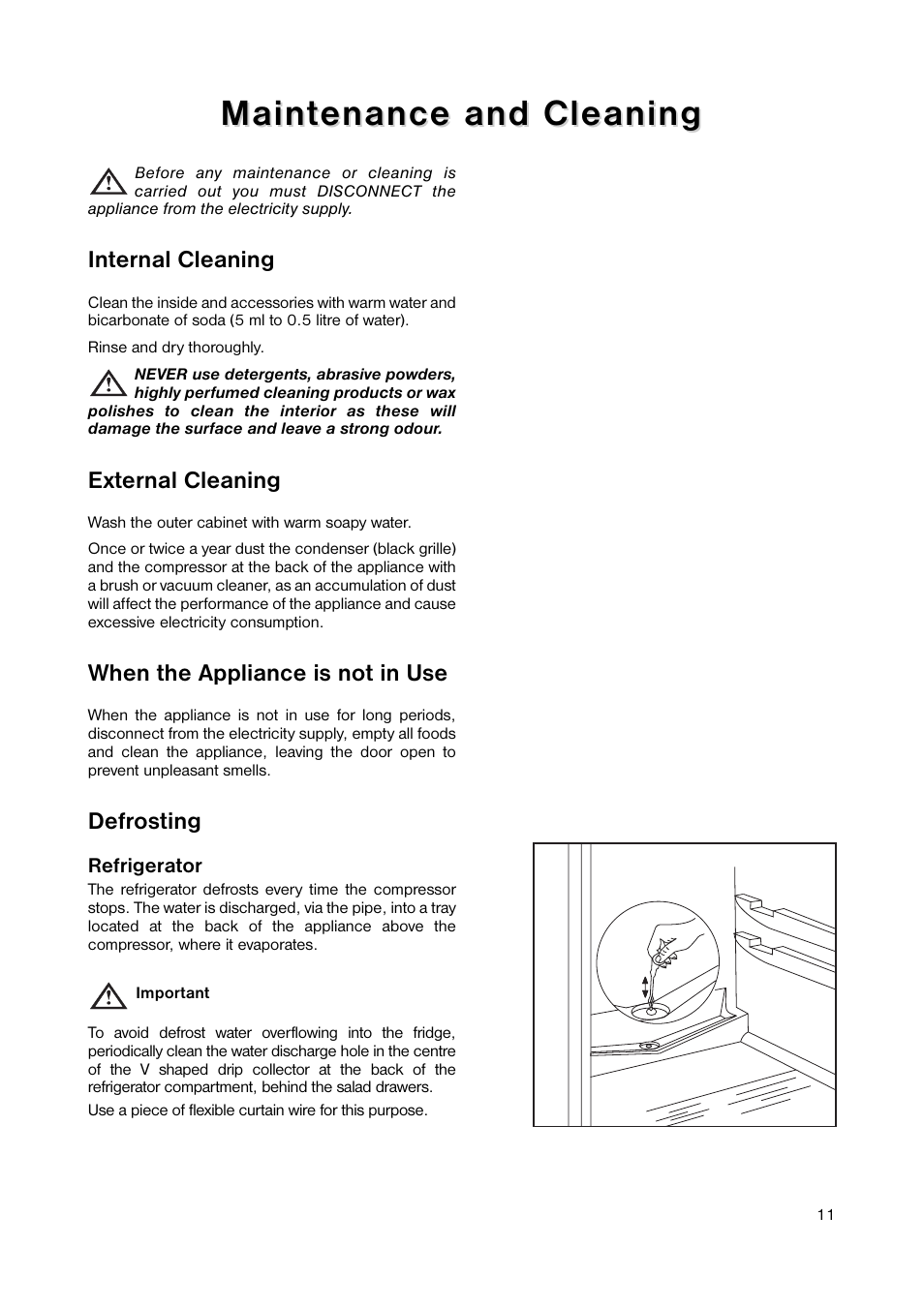 Maint, Maint enance and cleaning enance and cleaning | Zanussi ZRD 183 W User Manual | Page 11 / 20