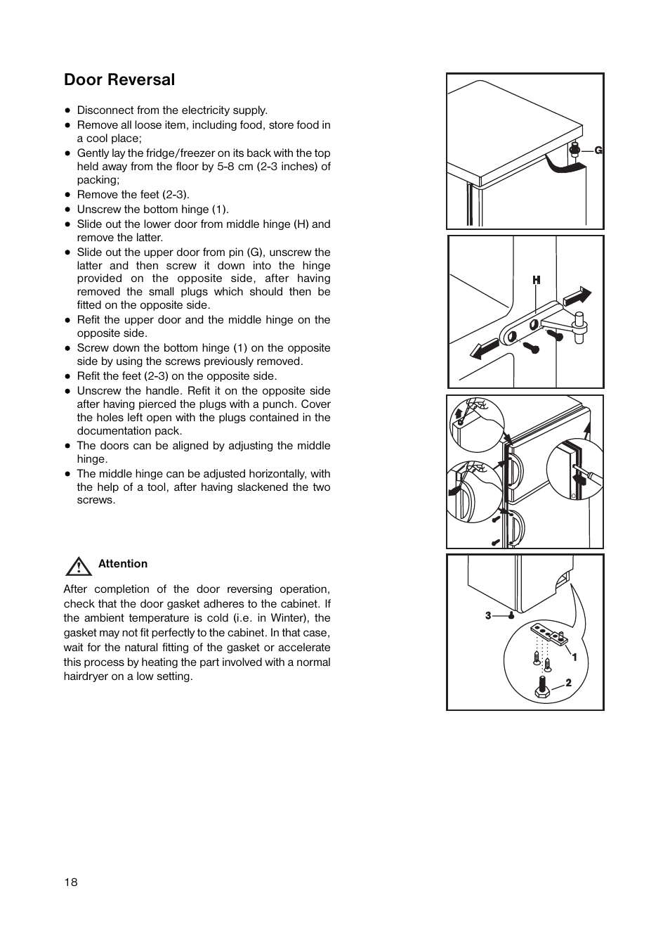 Door reversal | Zanussi ZRD 183 W User Manual | Page 18 / 20