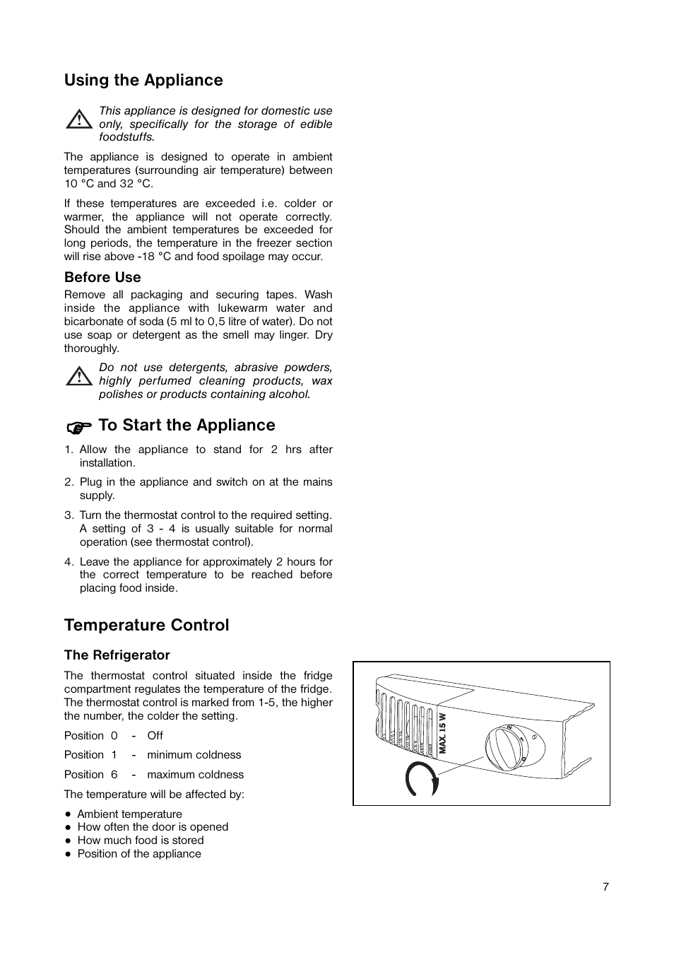 Using the appliance, Temperature control | Zanussi ZRD 183 W User Manual | Page 7 / 20
