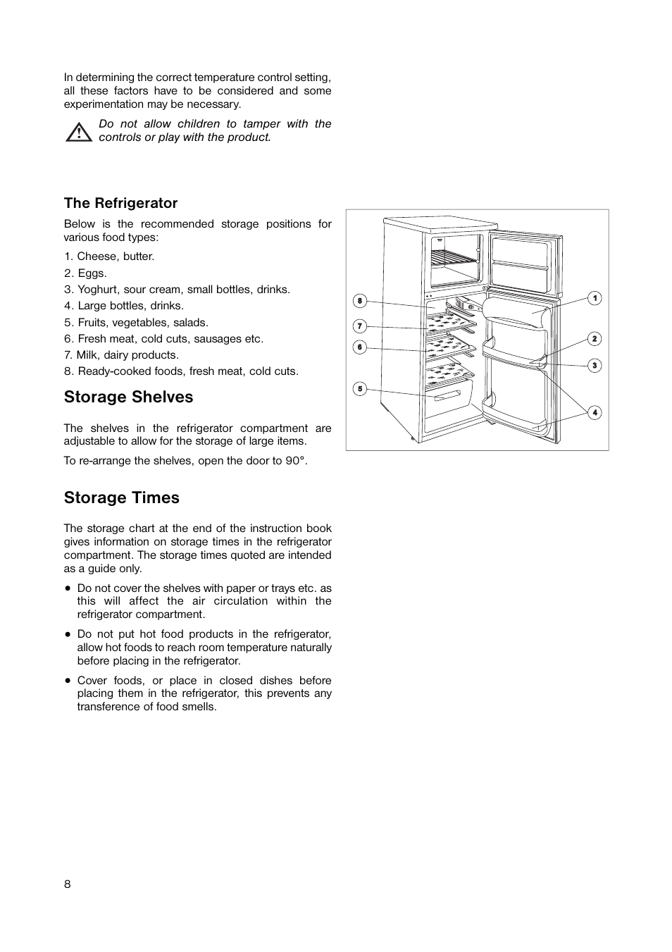 Storage shelves, Storage times | Zanussi ZRD 183 W User Manual | Page 8 / 20