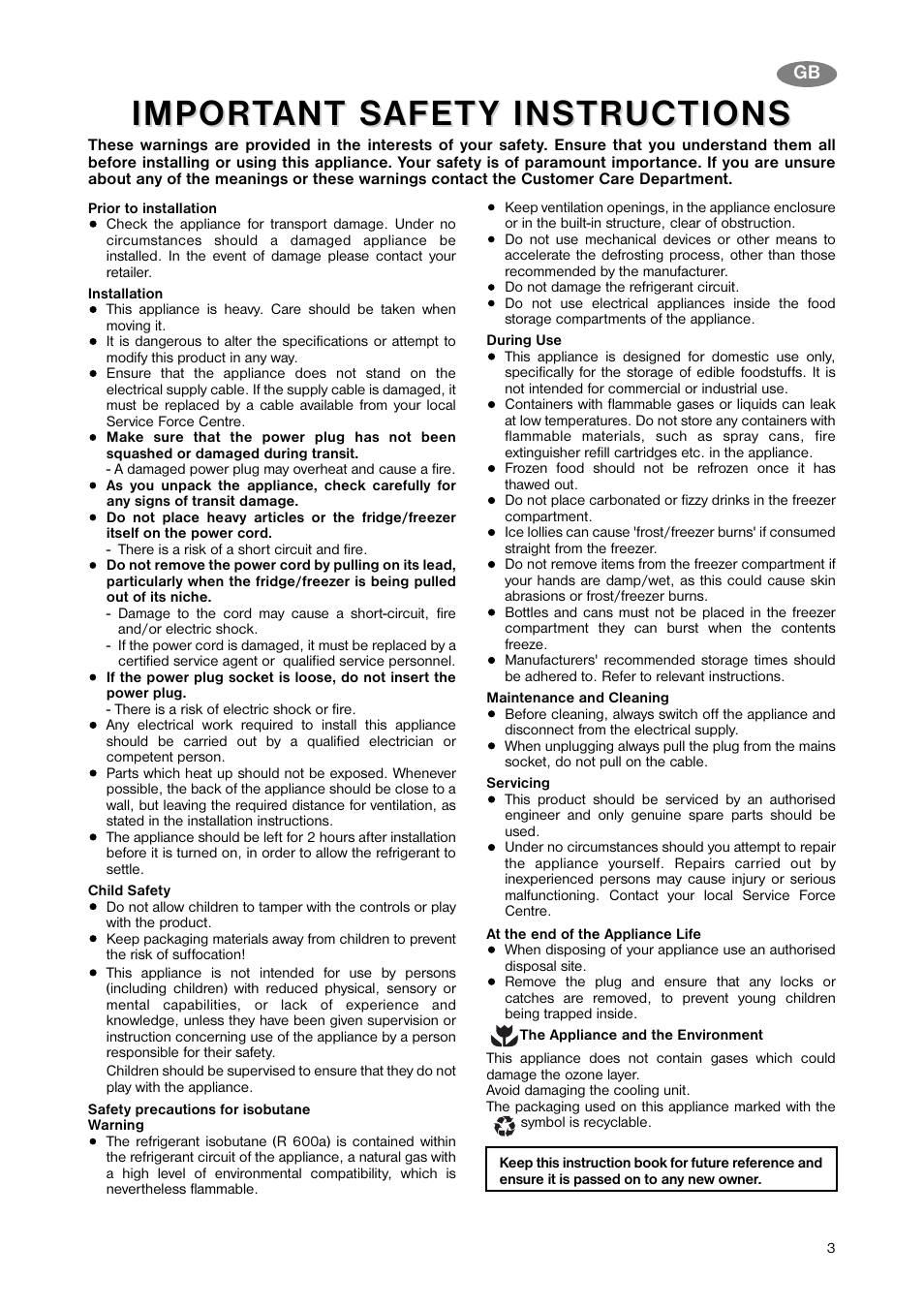 Impor | Zanussi ZNB 343 W User Manual | Page 3 / 20