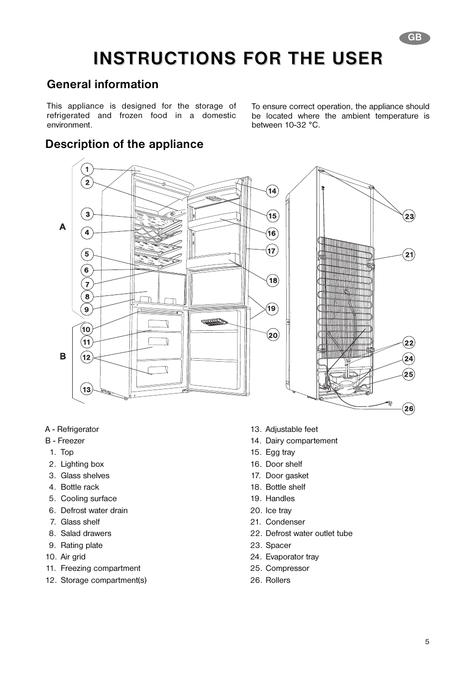 General information, Description of the appliance | Zanussi ZNB 343 W User Manual | Page 5 / 20