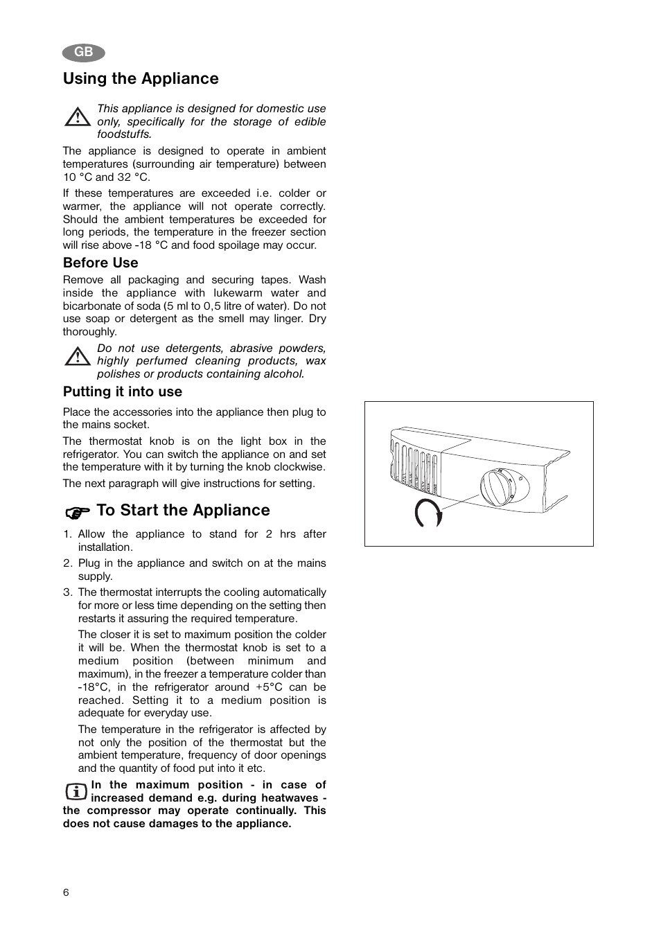 Using the appliance | Zanussi ZNB 343 W User Manual | Page 6 / 20