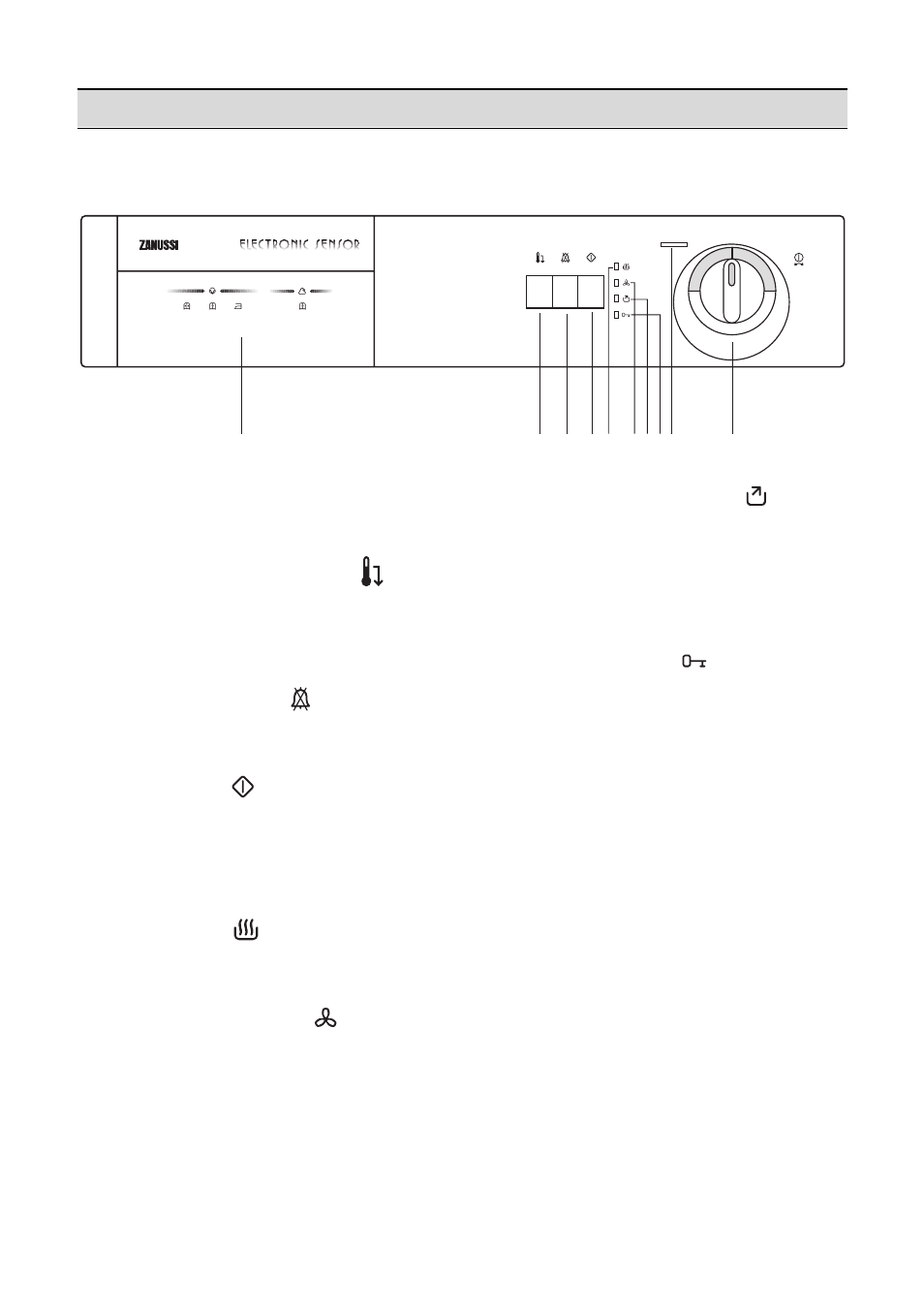 Control panel, 1 programme chart, 2 low temperature button | 3 buzzer off button, 4 start button, 5 drying light, 6 cooling phase light, 7 end of programme light, 8 open door light, 9 mains-on light | Zanussi TDS 473E User Manual | Page 8 / 14