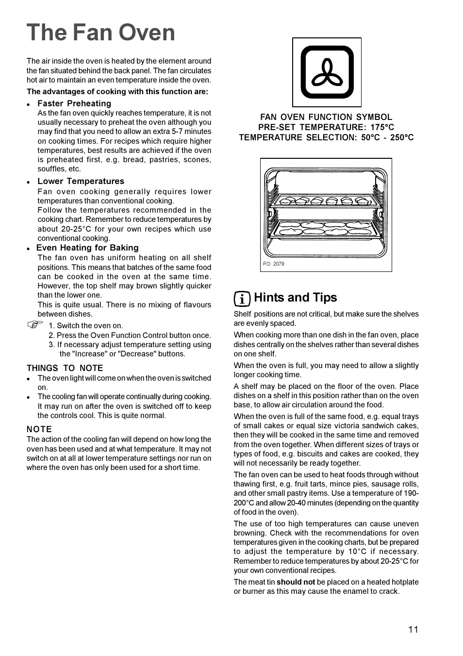 The fan oven, Hints and tips | Zanussi ZBS 963 User Manual | Page 11 / 24
