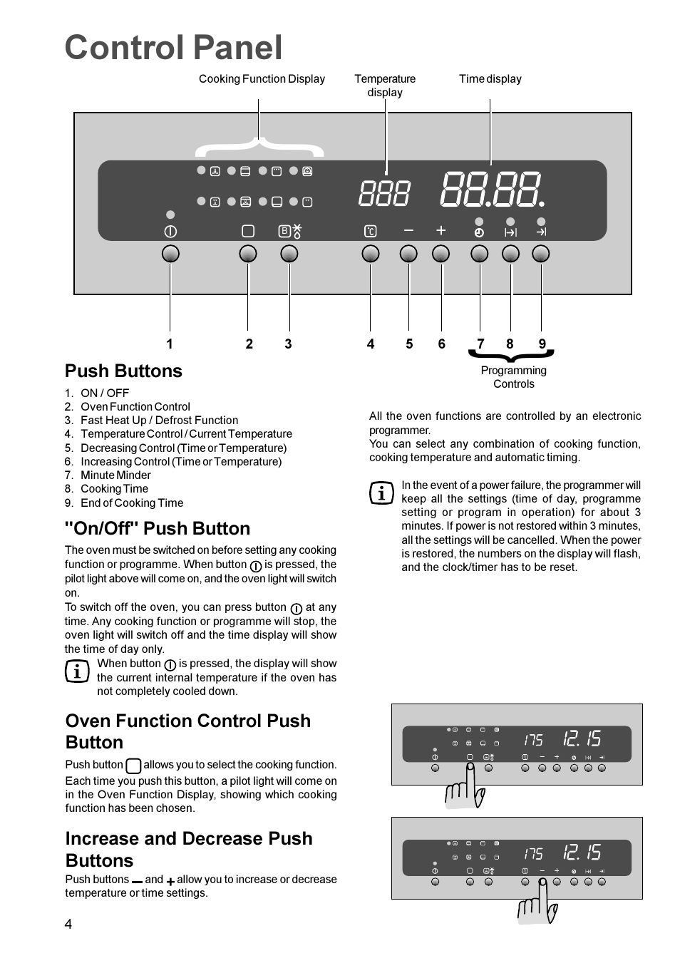 Control panel | Zanussi ZBS 963 User Manual | Page 4 / 24