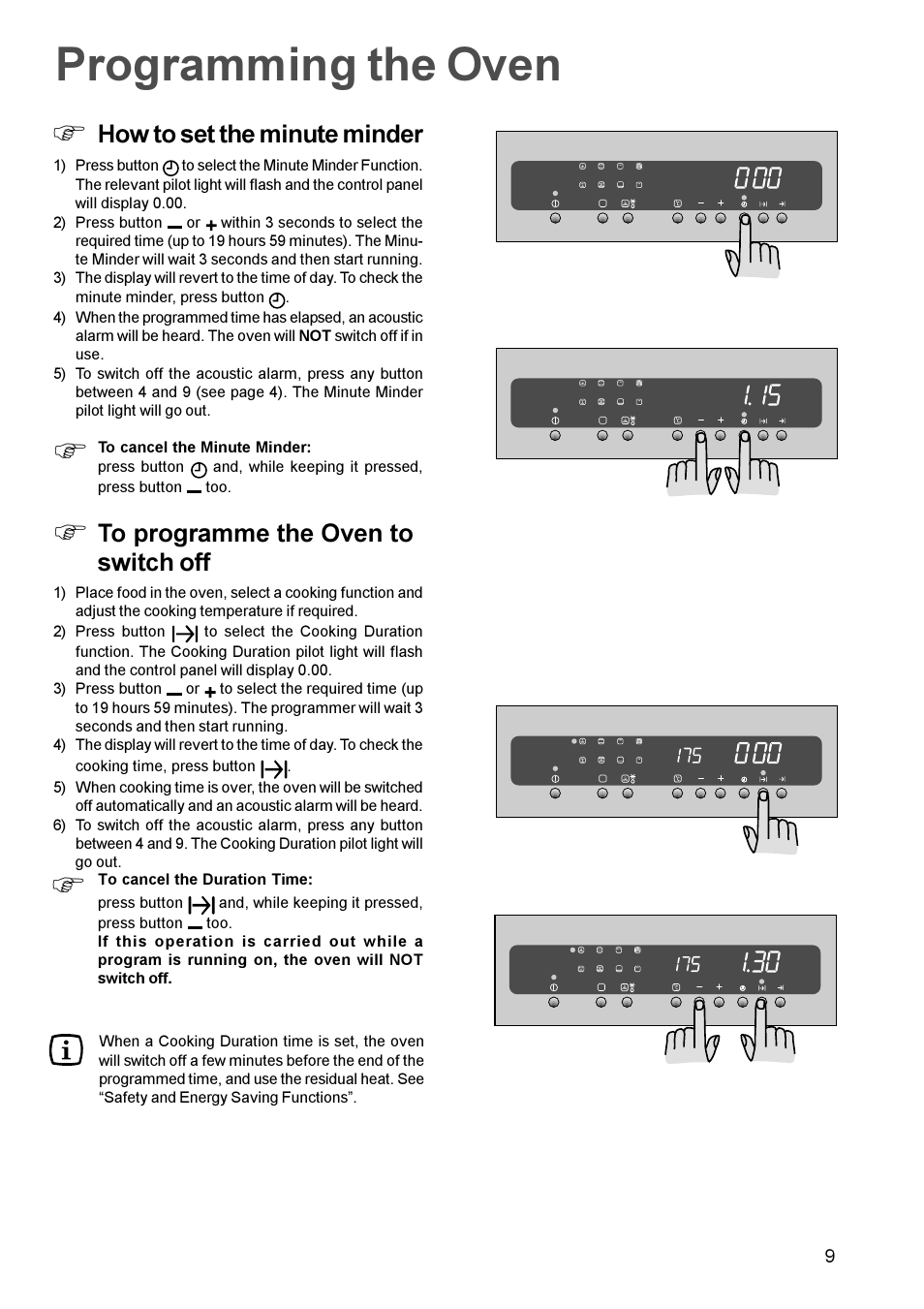 Programming the oven, How to set the minute minder | Zanussi ZBS 963 User Manual | Page 9 / 24