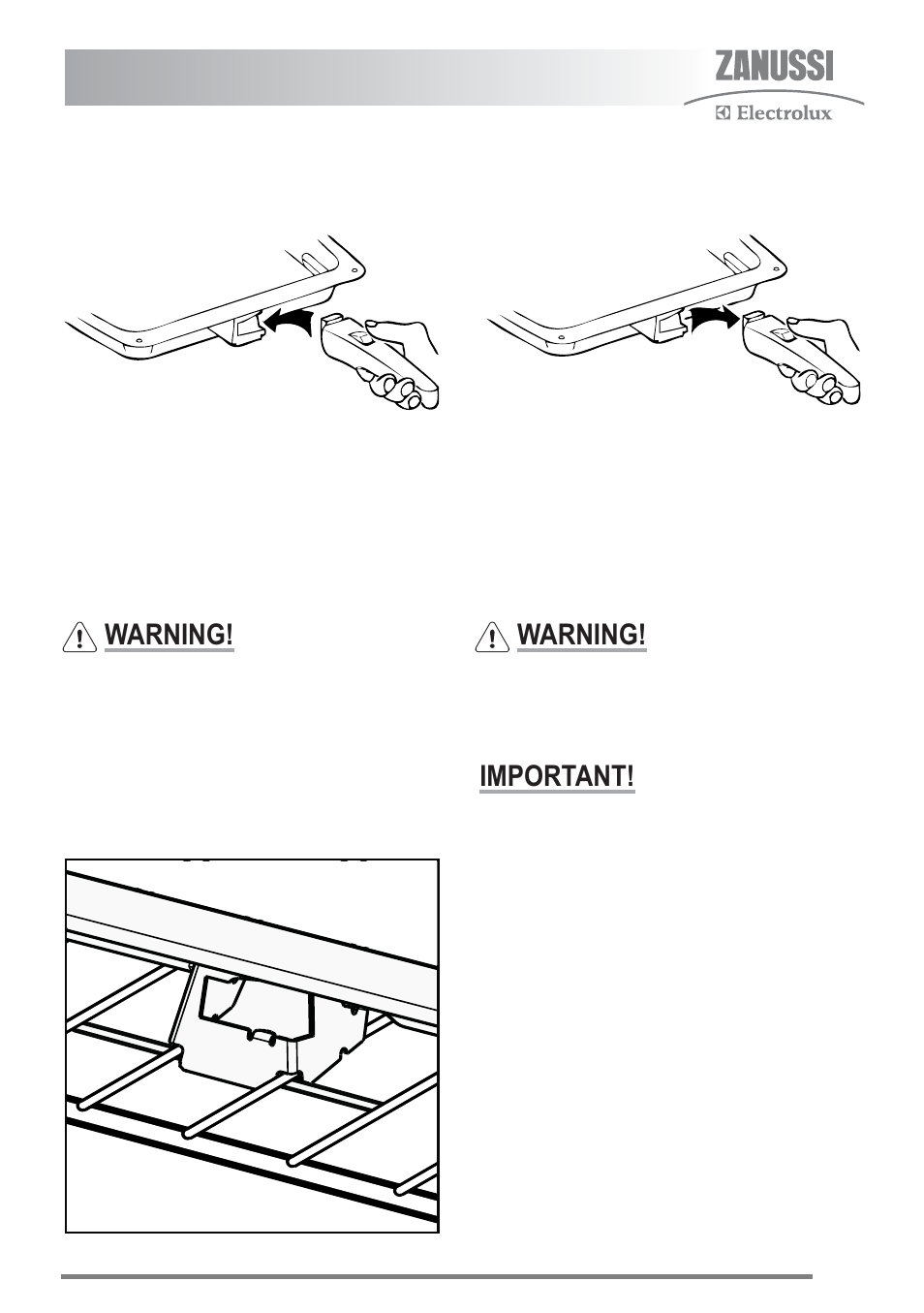 The grill pan and handle, Warning, Important | Zanussi U30359 ZKC5540 User Manual | Page 15 / 40