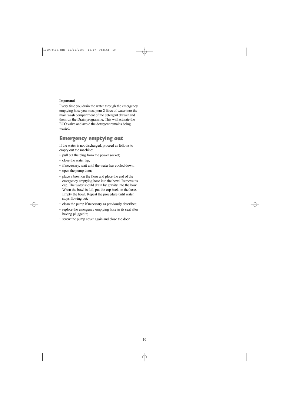 Emergency emptying out | Zanussi ZWF 1427 W User Manual | Page 19 / 28