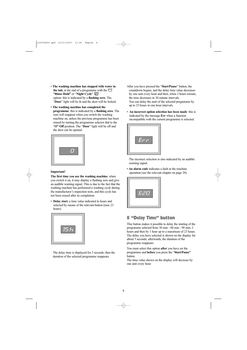 8 “delay time” button | Zanussi ZWF 1427 W User Manual | Page 8 / 28