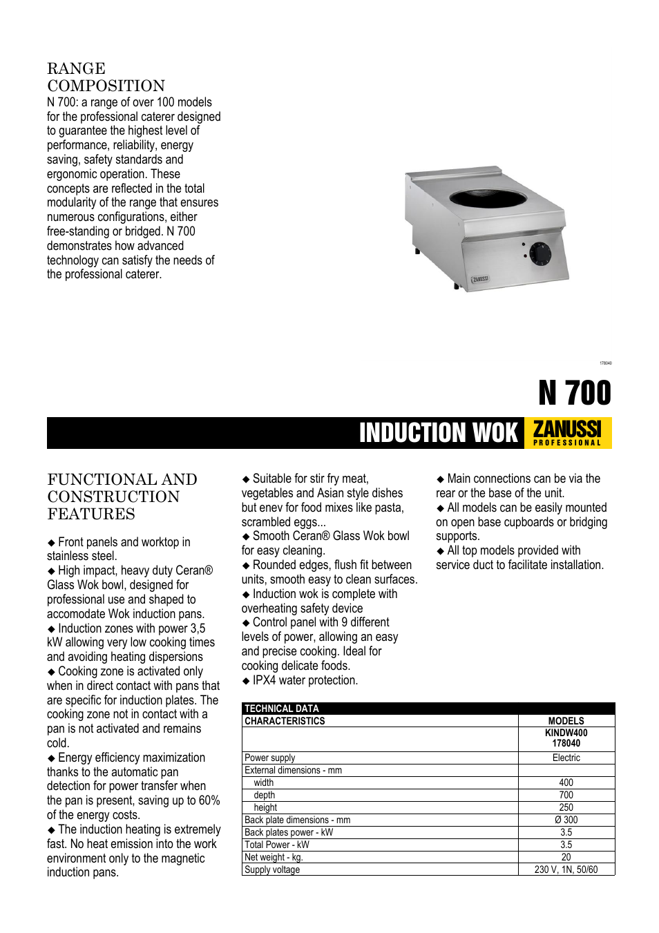 Zanussi 178040 User Manual | 2 pages