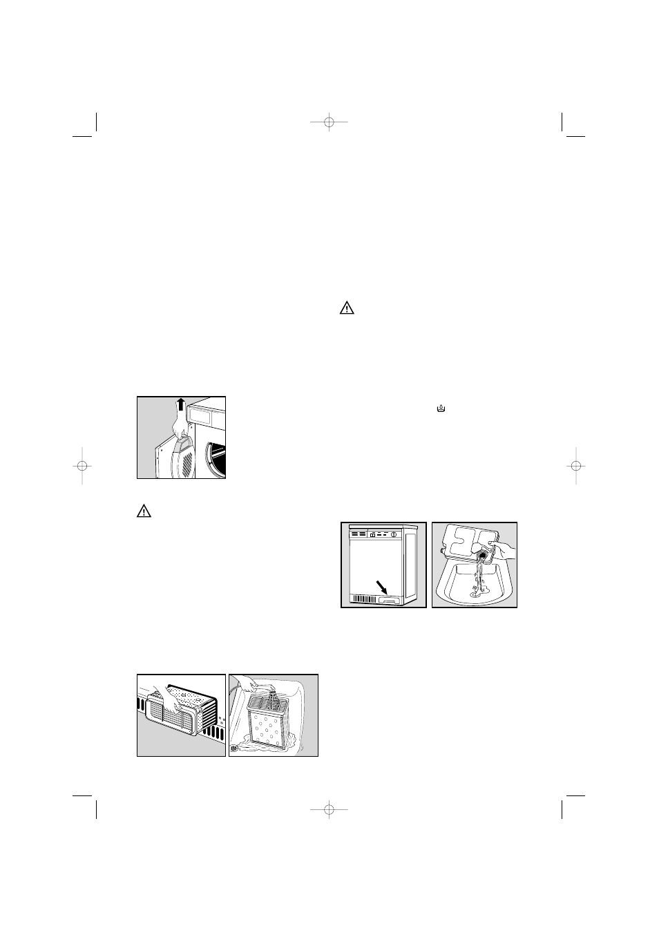 Maintenance and cleaning, External cleaning, Cleaning the filter | Cleaning the condenser unit, Emptying the water reservoir | Zanussi TCS 603 LT User Manual | Page 12 / 13