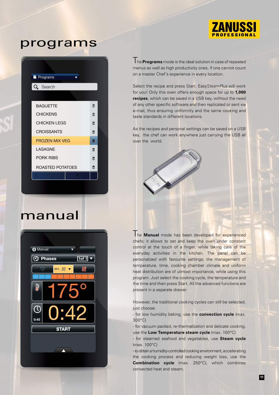 Programs, Manual | Zanussi Convection Oven User Manual | Page 11 / 40