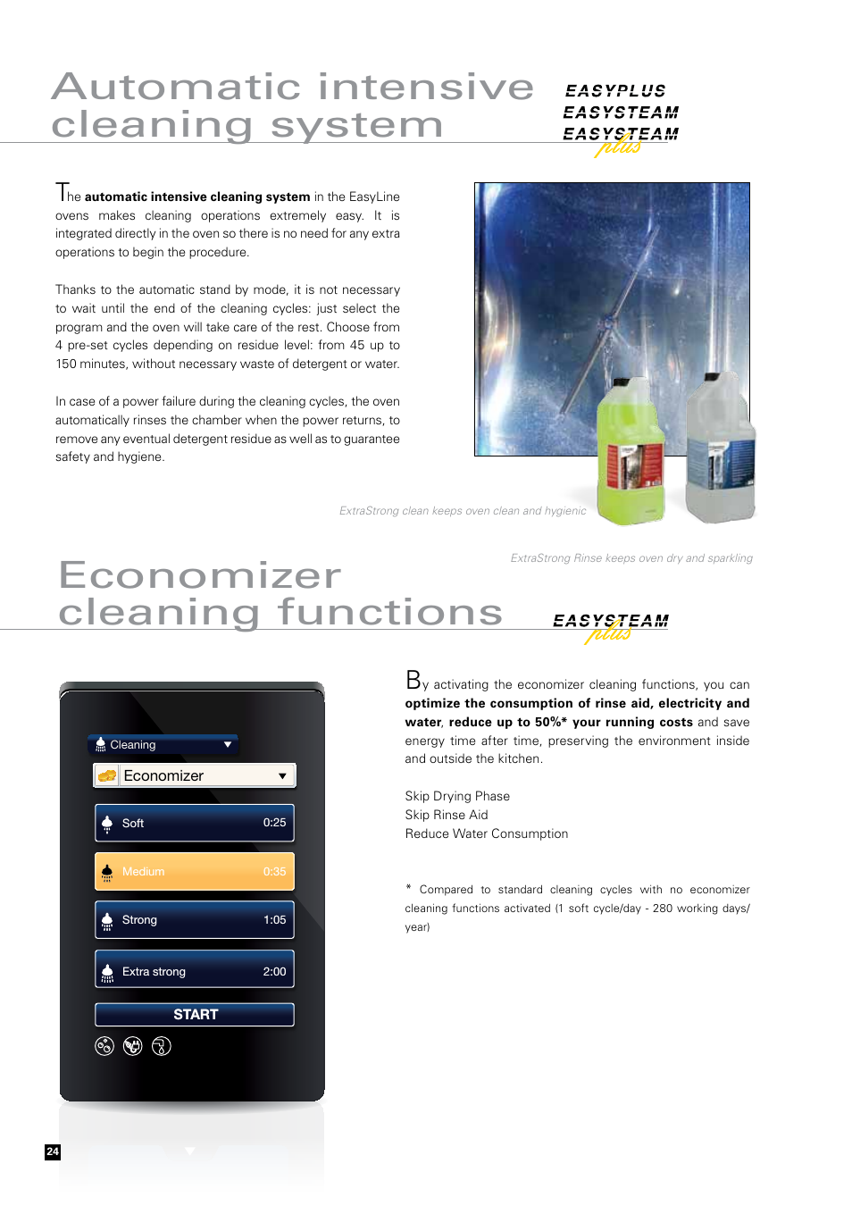 Economizer cleaning functions, Automatic intensive cleaning system | Zanussi Convection Oven User Manual | Page 24 / 40