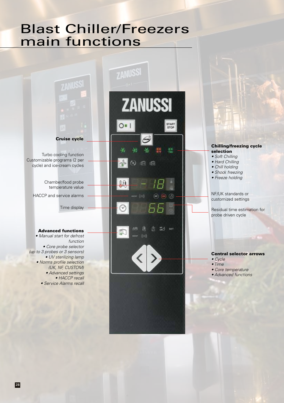 Blast chiller/freezers main functions | Zanussi Convection Oven User Manual | Page 28 / 40