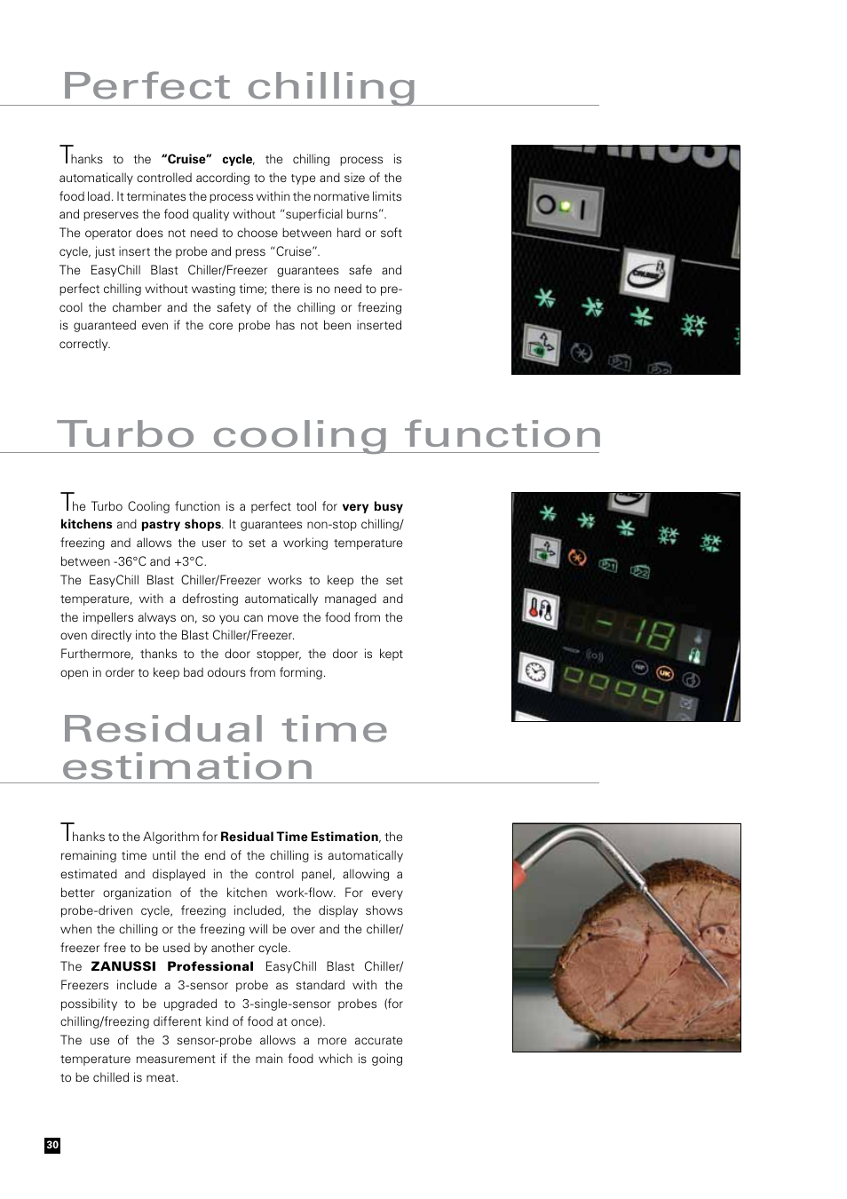 Perfect chilling, Residual time estimation, Turbo cooling function | Zanussi Convection Oven User Manual | Page 30 / 40