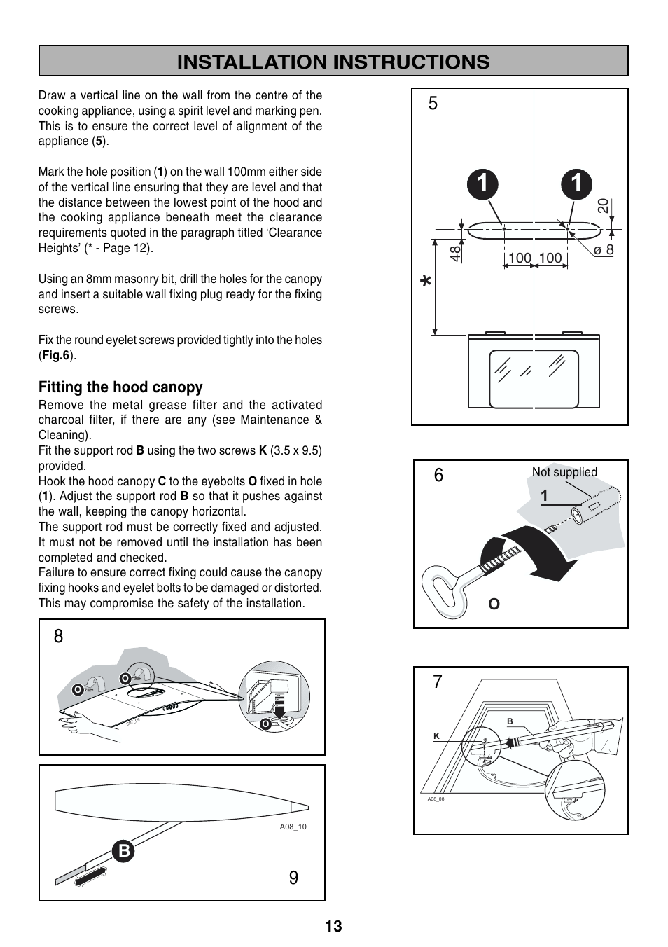 Installation instructions | Zanussi ZHC 916X User Manual | Page 13 / 20