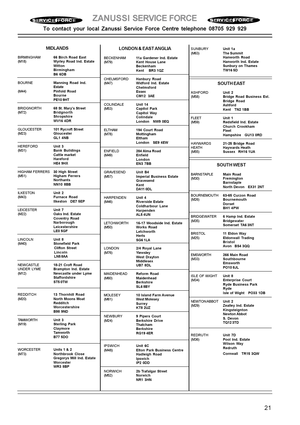 Zanussi service force | Zanussi ZCM 630 User Manual | Page 21 / 28