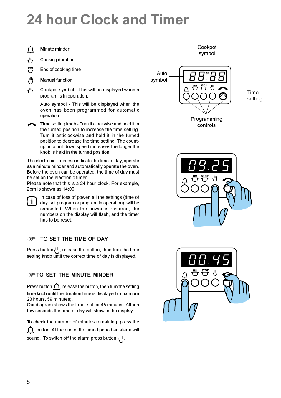 24 hour clock and timer | Zanussi ZCM 630 User Manual | Page 8 / 28