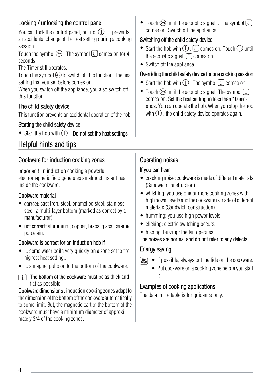 Helpful hints and tips | Zanussi ZIT64X User Manual | Page 8 / 12