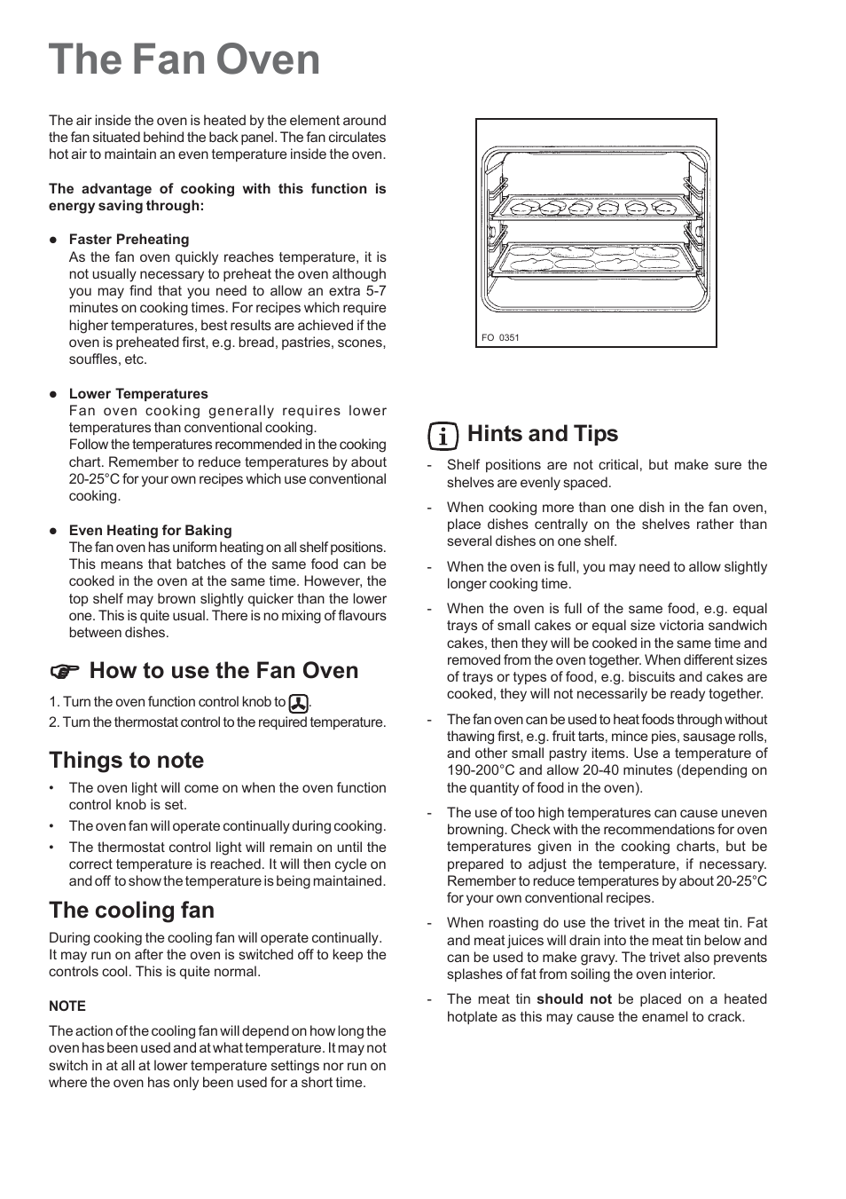 The fan oven, How to use the fan oven, The cooling fan | Hints and tips | Zanussi ZOB 660 User Manual | Page 11 / 24