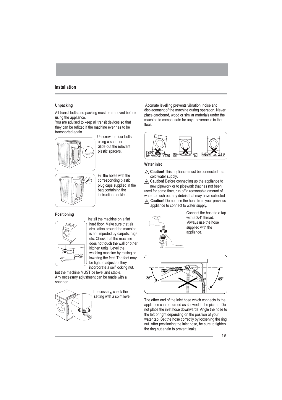 Installation | Zanussi ZWF1000M User Manual | Page 19 / 24