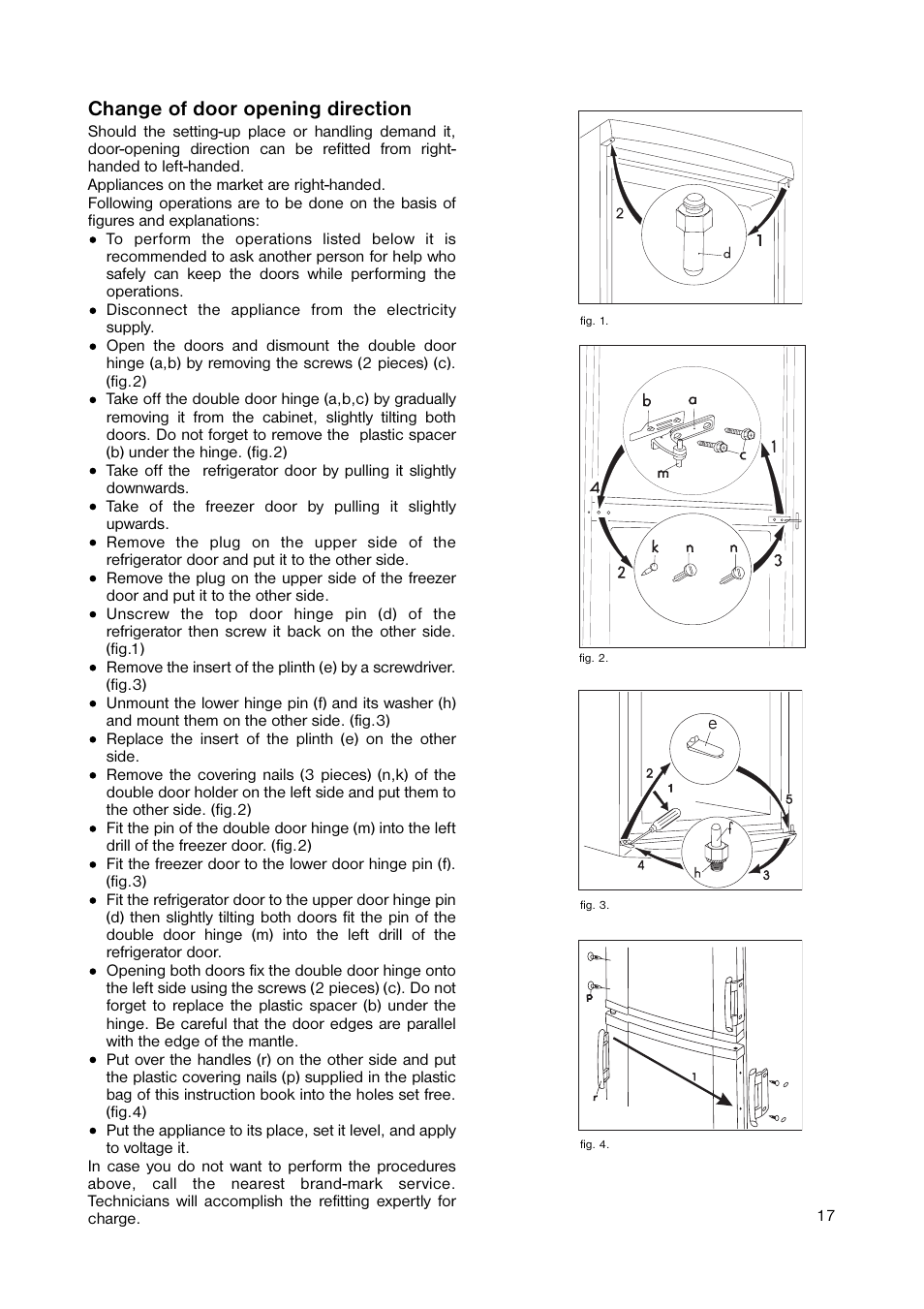 Change of door opening direction | Zanussi ZERB 8643 User Manual | Page 17 / 20