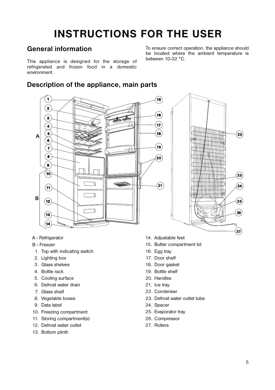 General information, Description of the appliance, main parts | Zanussi ZERB 8643 User Manual | Page 5 / 20