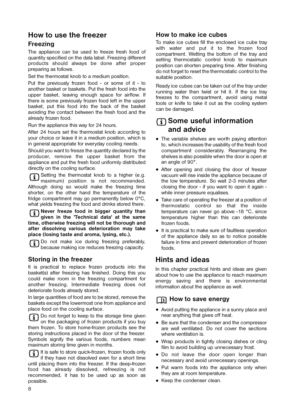 Hints and ideas | Zanussi ZERB 8643 User Manual | Page 8 / 20