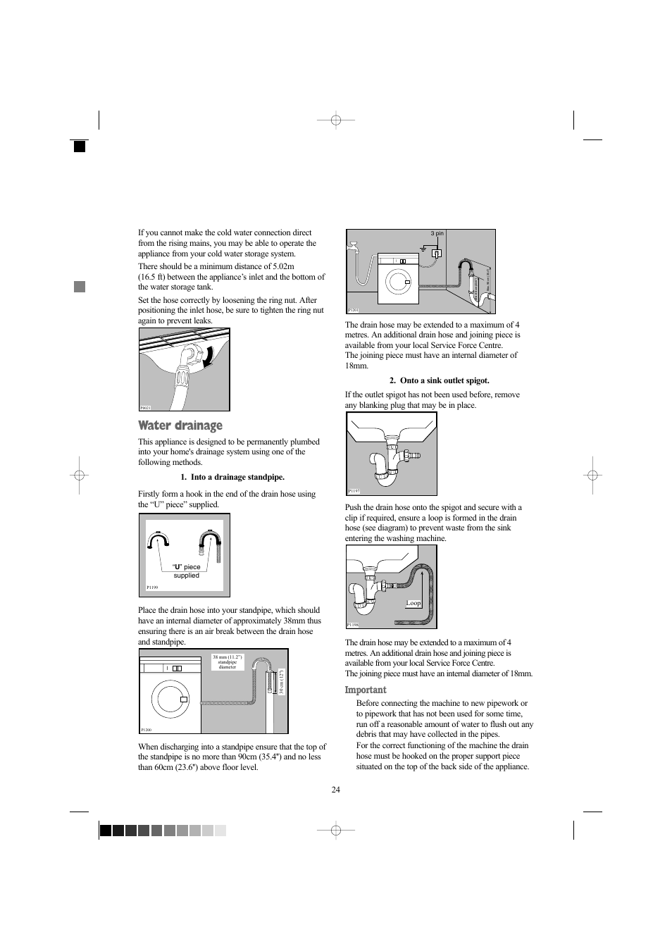 Water drainage, Important | Zanussi ZWF 1210W User Manual | Page 24 / 27