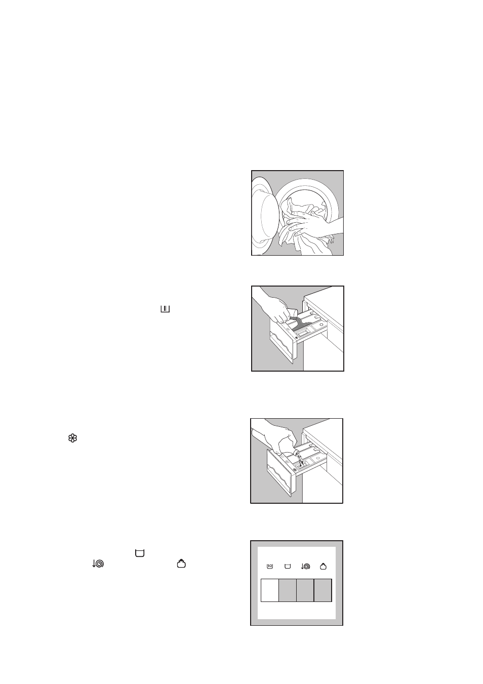 Load the laundry, Measure out the detergent, Measure out the fabric softener | Select the required option | Zanussi FLS 1183 W User Manual | Page 9 / 27