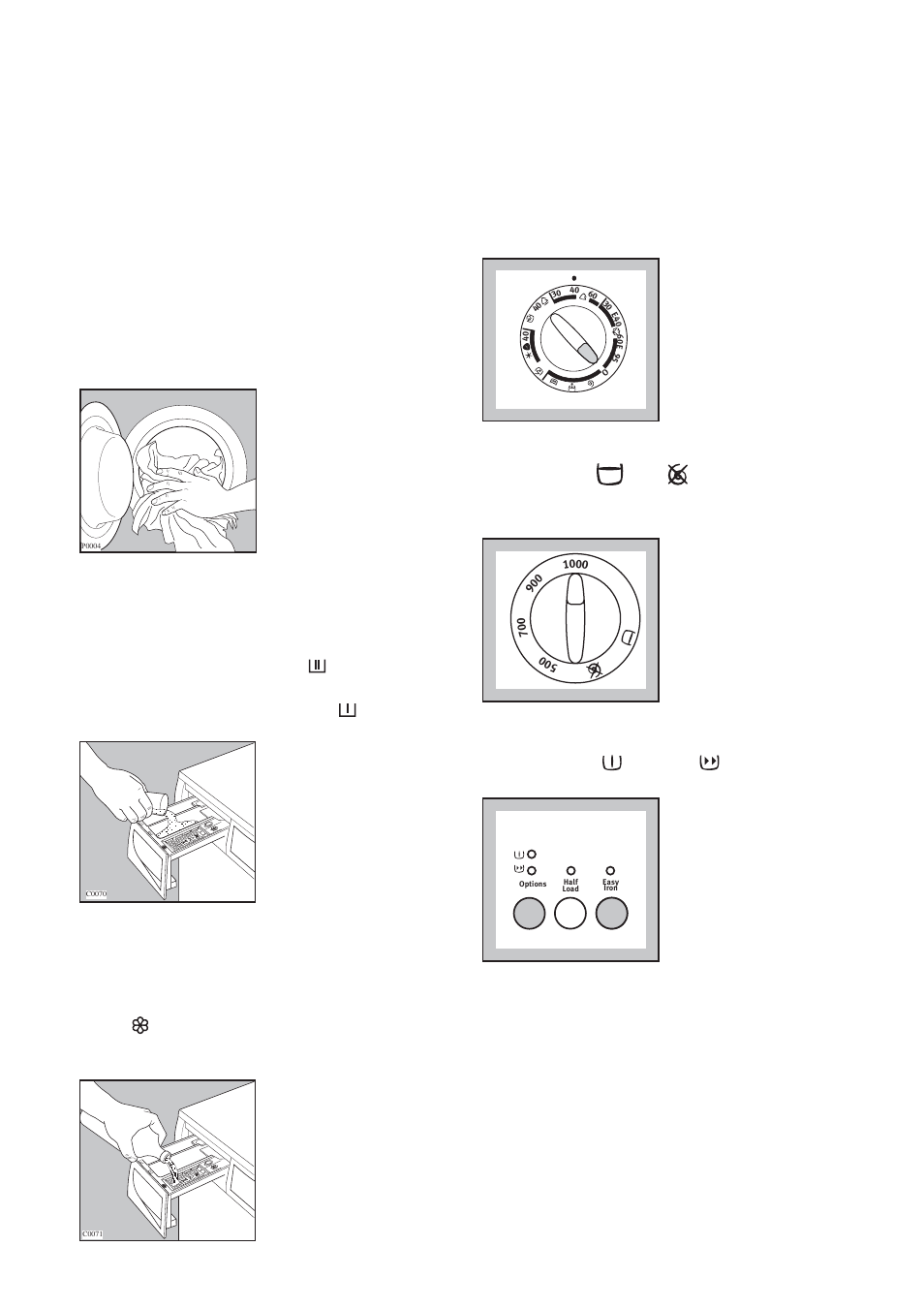 Load the laundry, Measure out the detergent, Measure out the fabric softener | Select the required programme, Select the spin speed or option or, Select the required option(s), Start the machine | Zanussi ZWF 1220W User Manual | Page 11 / 28