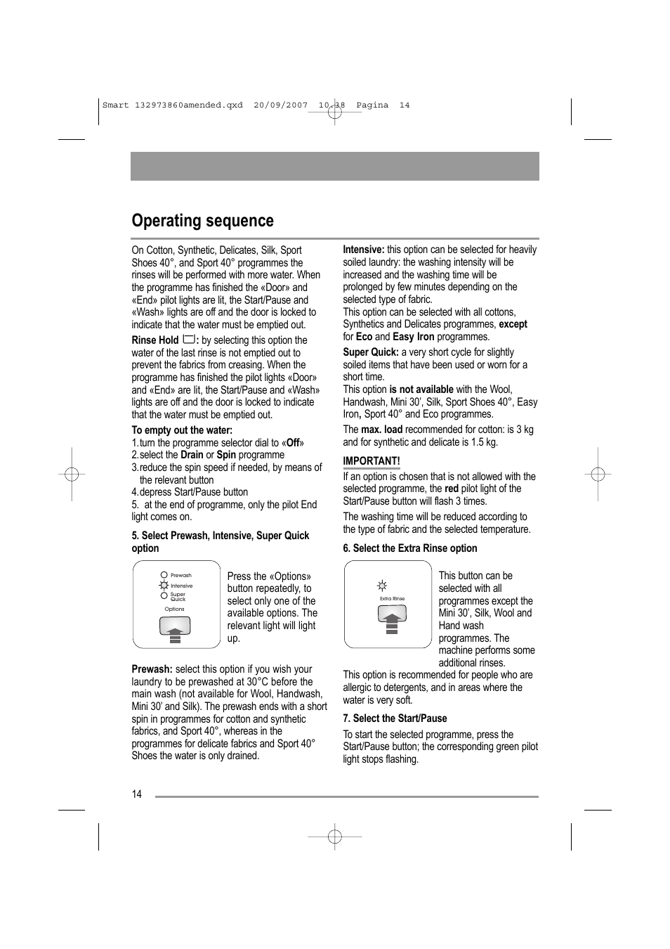 Operating sequence | Zanussi ZWF 16070 W User Manual | Page 14 / 32