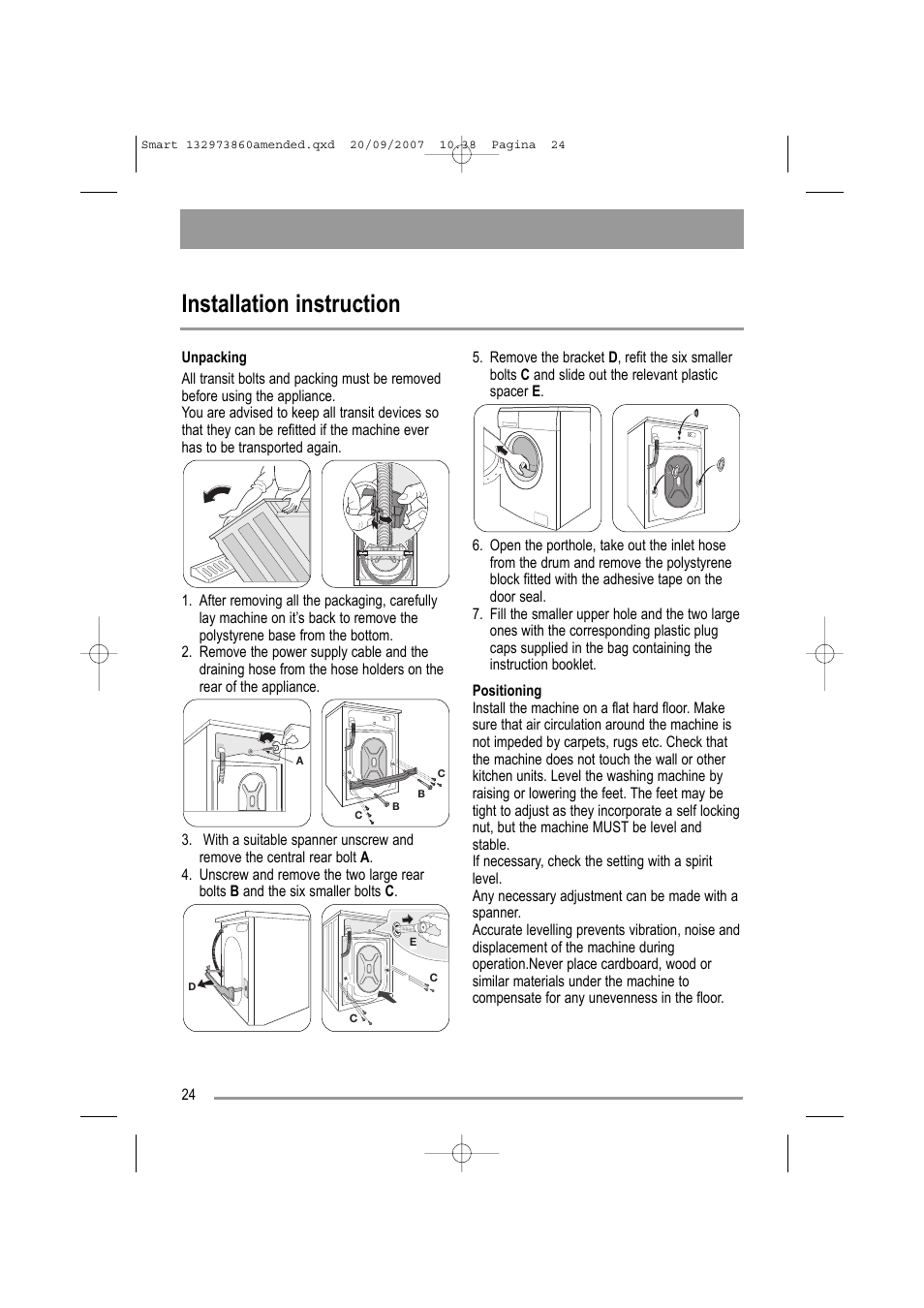 Installation instruction | Zanussi ZWF 16070 W User Manual | Page 24 / 32