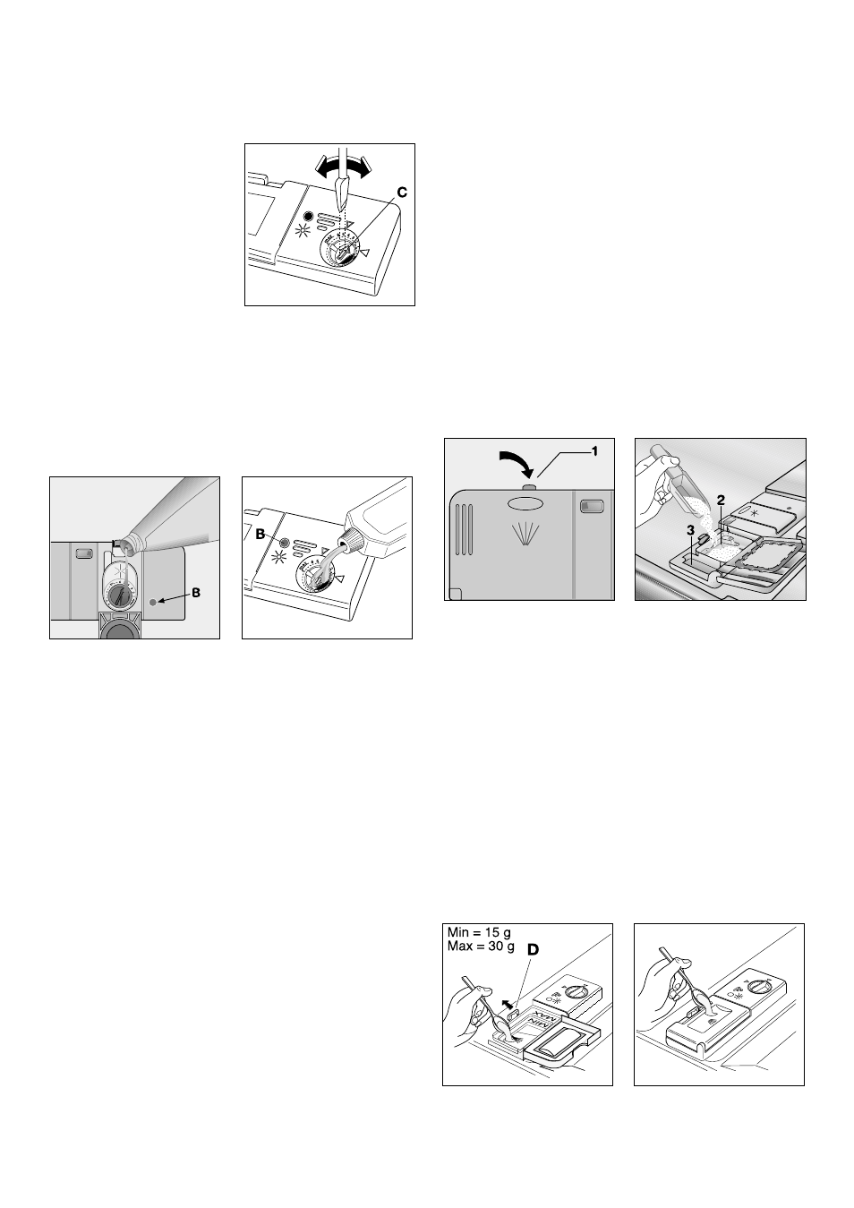 Adjusting the dose, Top up with rinse aid when, Use of detergent | Fill with detergent | Zanussi DA 6153 User Manual | Page 17 / 24