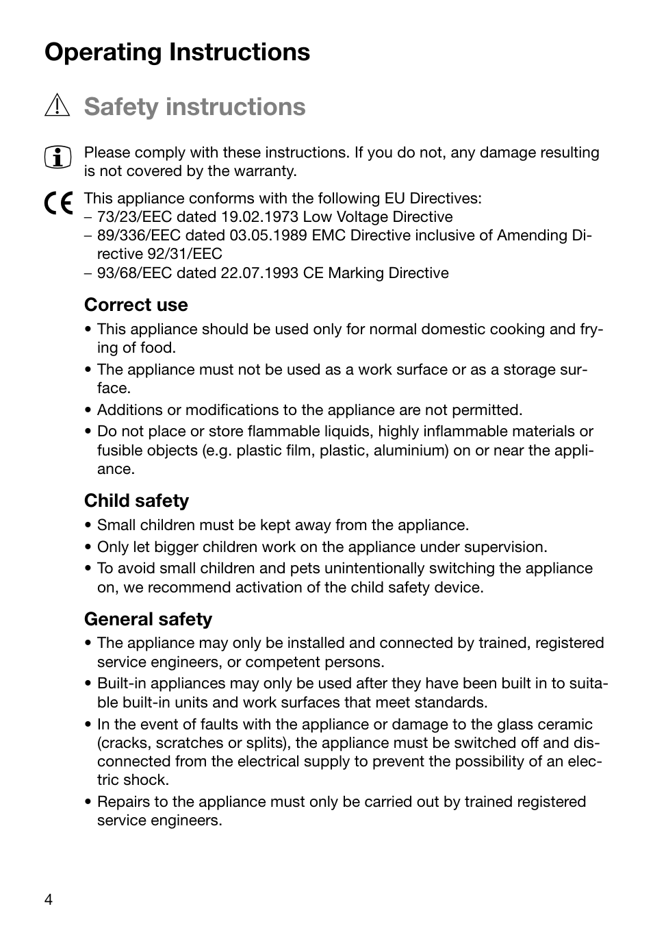 Operating instructions, Safety instructions | Zanussi ZKT631DX User Manual | Page 4 / 36