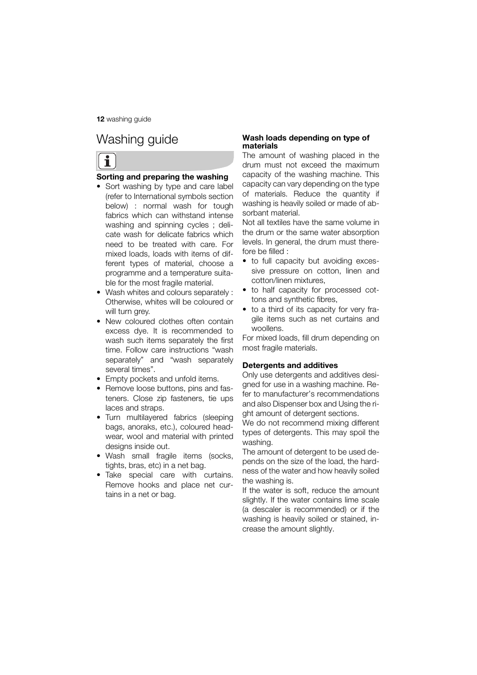 Washing guide | Zanussi ELECTROLUX ZWT 8120 User Manual | Page 12 / 24