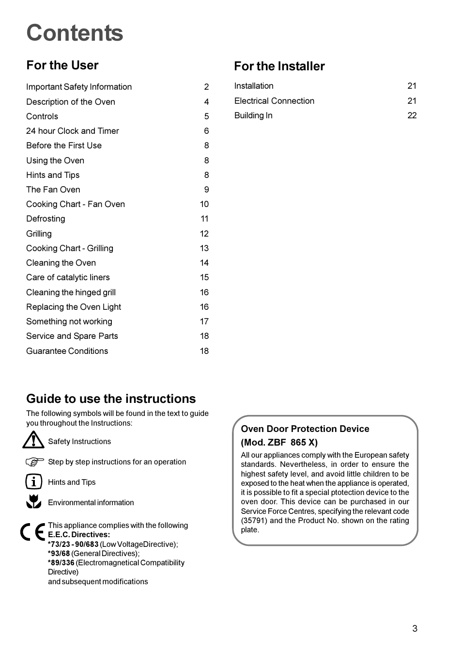 Zanussi ZBF 865 User Manual | Page 3 / 24