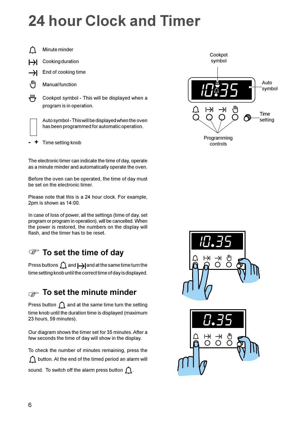 24 hour clock and timer | Zanussi ZBF 865 User Manual | Page 6 / 24