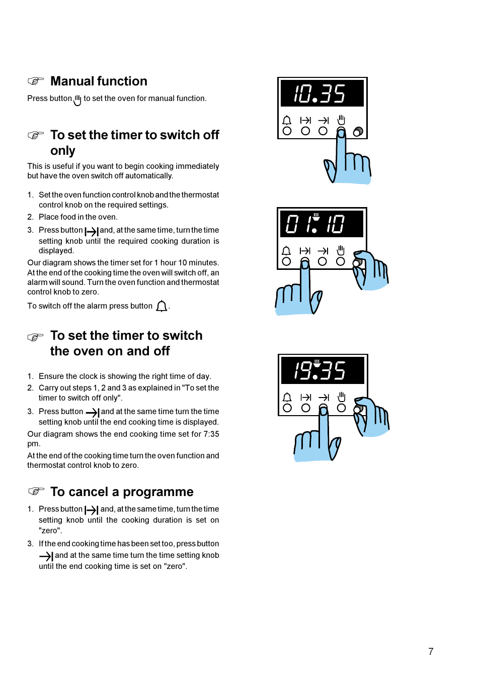 Manual function | Zanussi ZBF 865 User Manual | Page 7 / 24