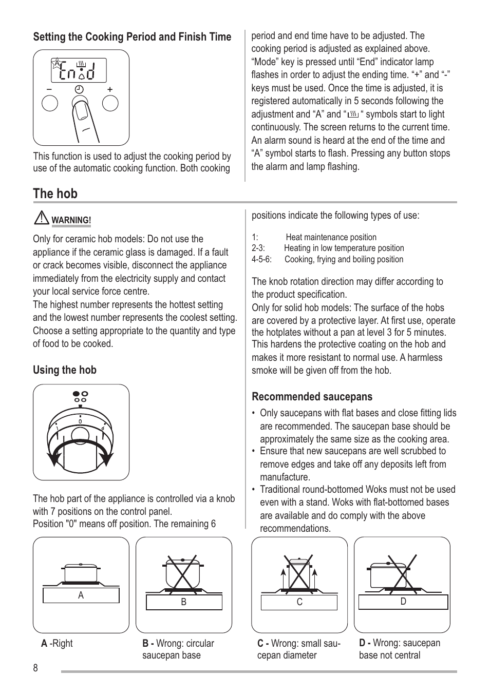Sayfa8, The hob | Zanussi SOUNDPOINT SIP 3.0.2 User Manual | Page 8 / 28