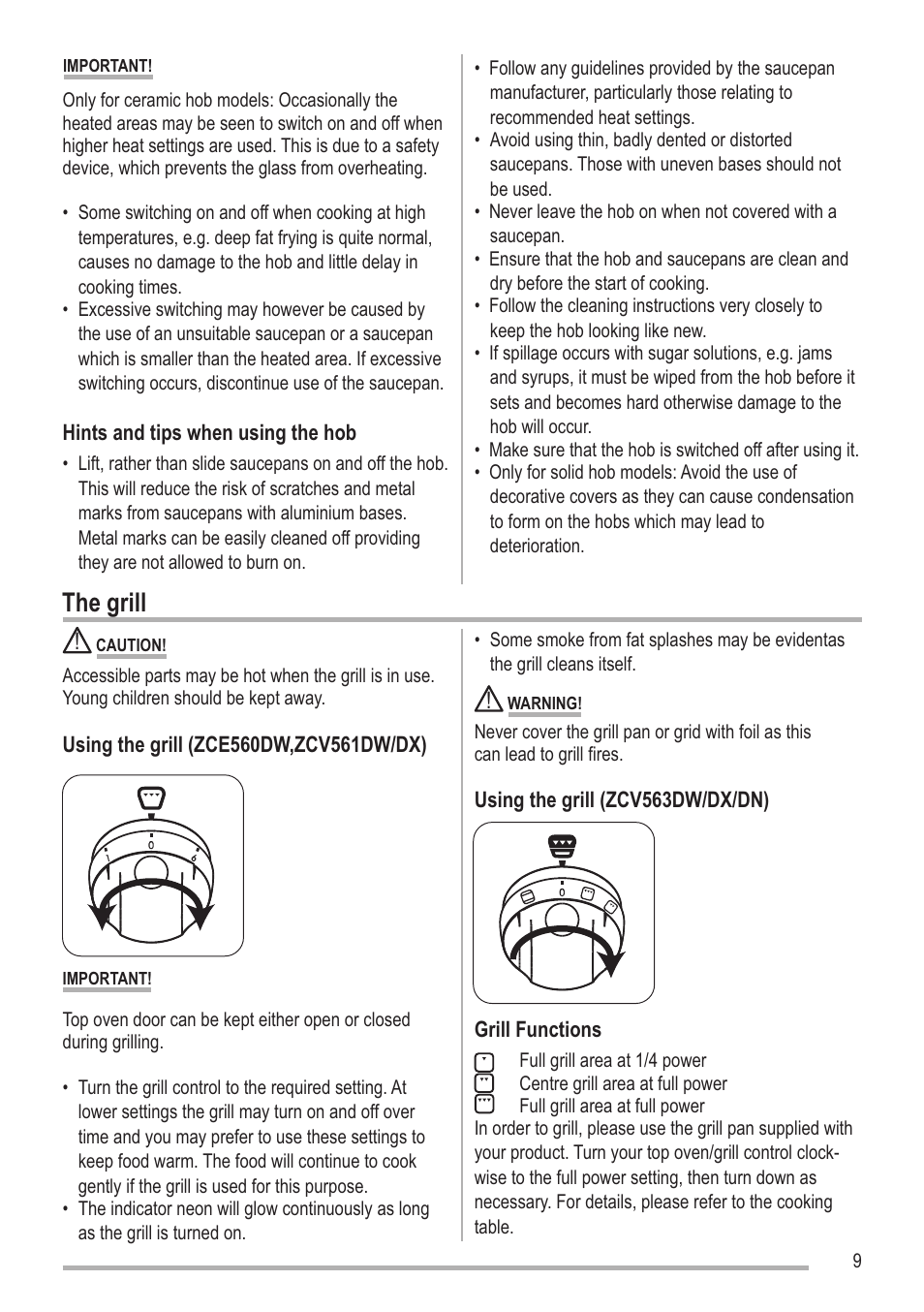 Sayfa9, The grill | Zanussi SOUNDPOINT SIP 3.0.2 User Manual | Page 9 / 28