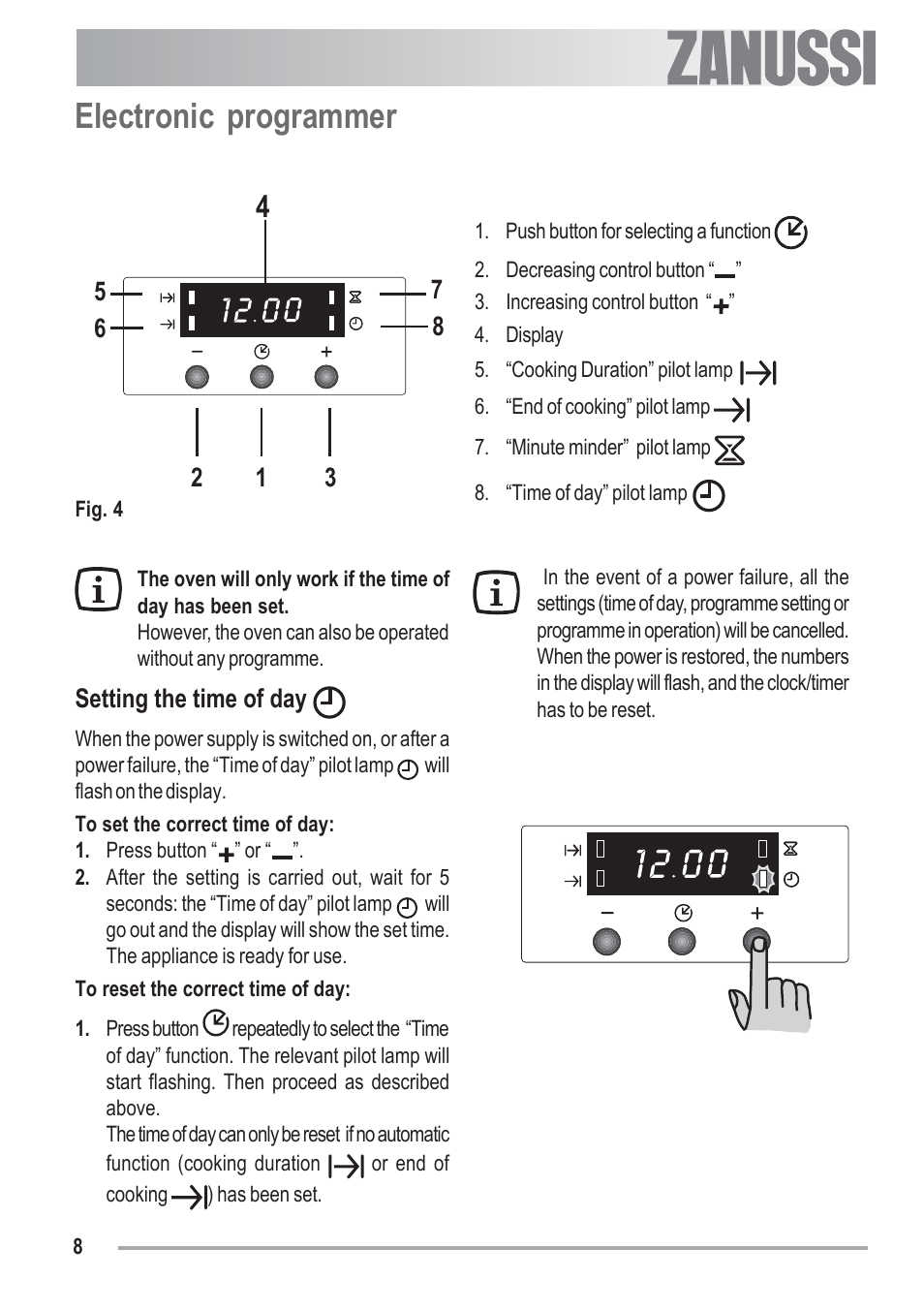 Electronic programmer | Zanussi ZOB 330 User Manual | Page 8 / 28