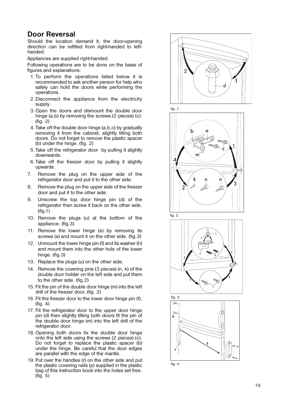 Door reversal | Zanussi ZNB 344 S User Manual | Page 19 / 24