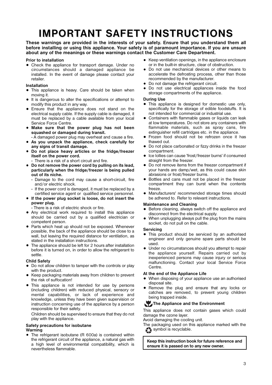 Impor | Zanussi ZNB 344 S User Manual | Page 3 / 24