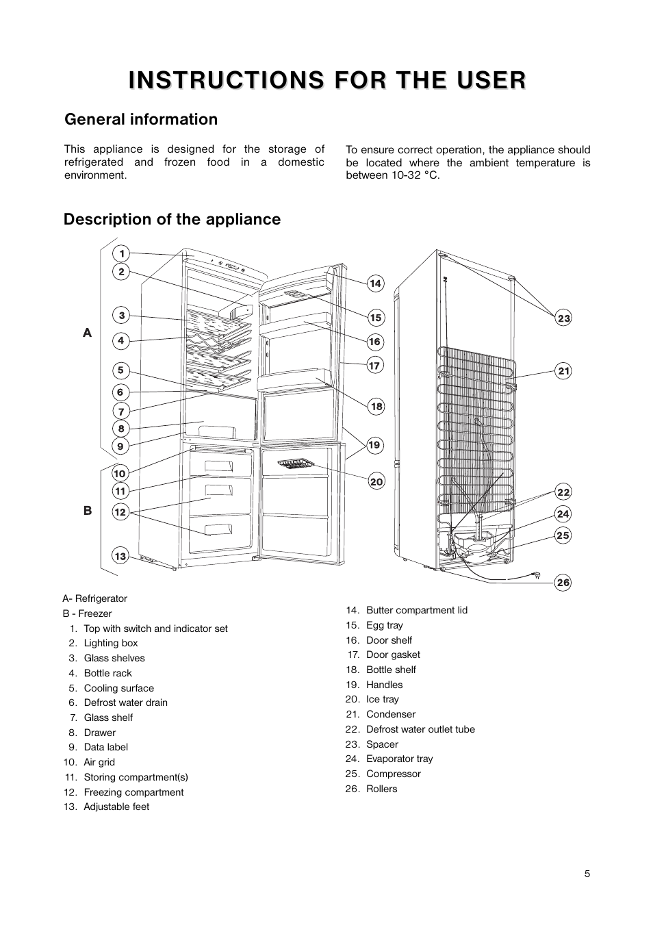 Description of the appliance general information | Zanussi ZNB 344 S User Manual | Page 5 / 24